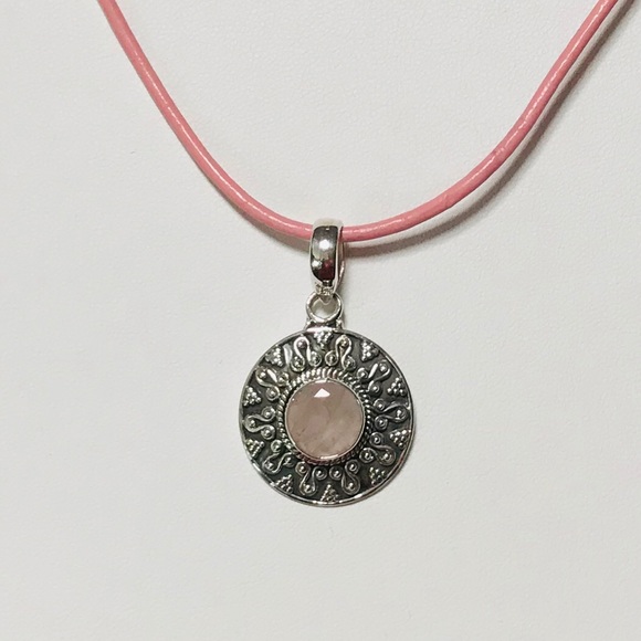 Jewelry - Rose Quartz, Sterling Silver, Pink Leather Braid